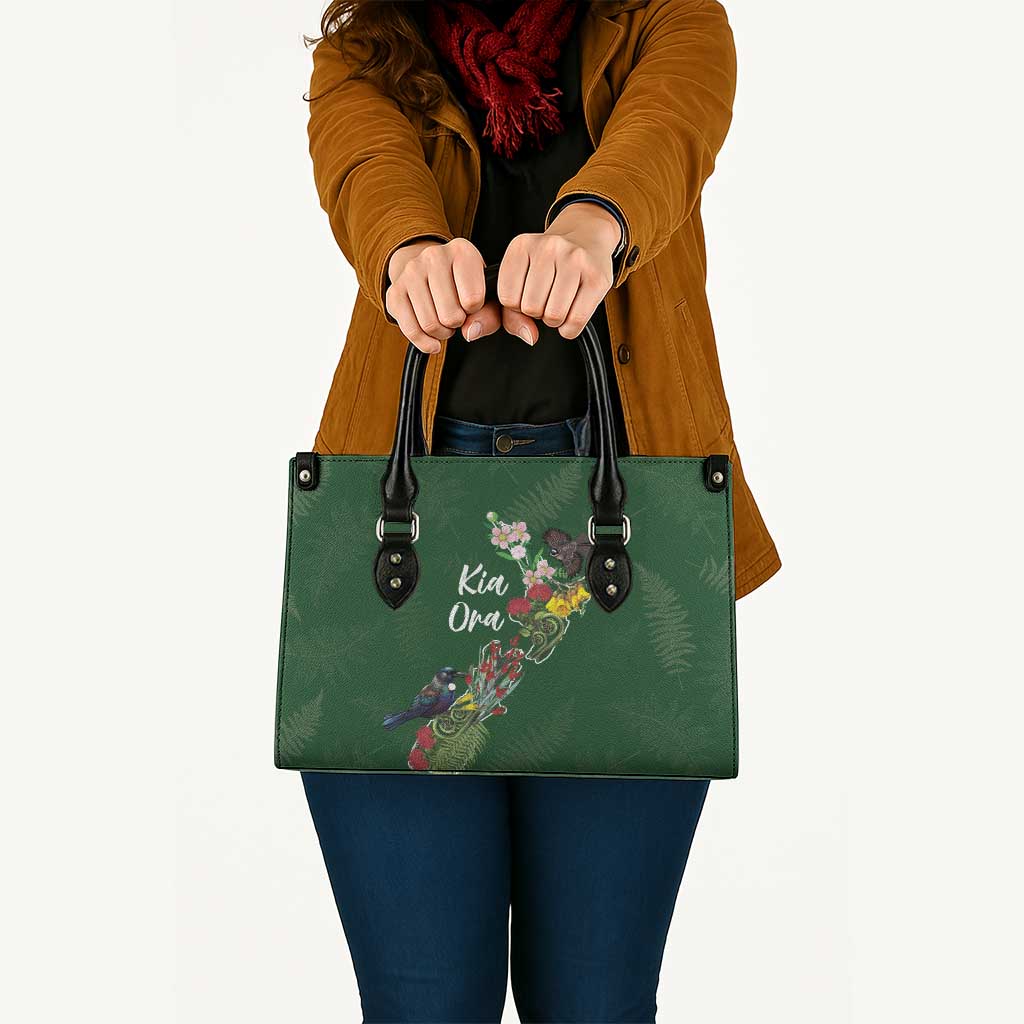 Kia Ora New Zealand Floral Leather Bag Sage Green - Polynesian Pride