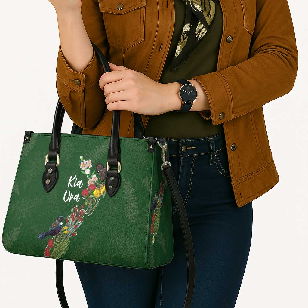 Kia Ora New Zealand Floral Leather Bag Sage Green - Polynesian Pride