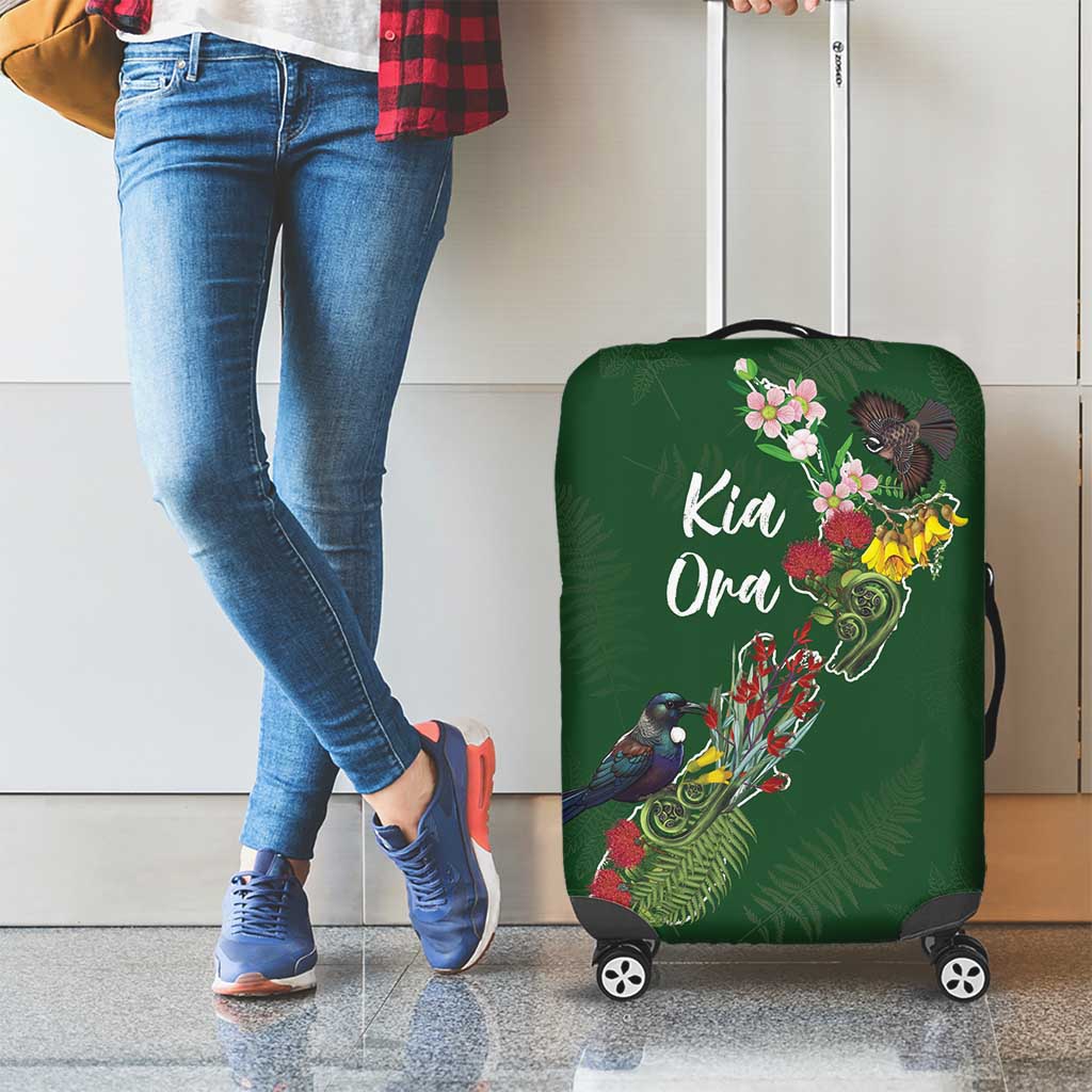 Kia Ora New Zealand Floral Luggage Cover Sage Green - Polynesian Pride