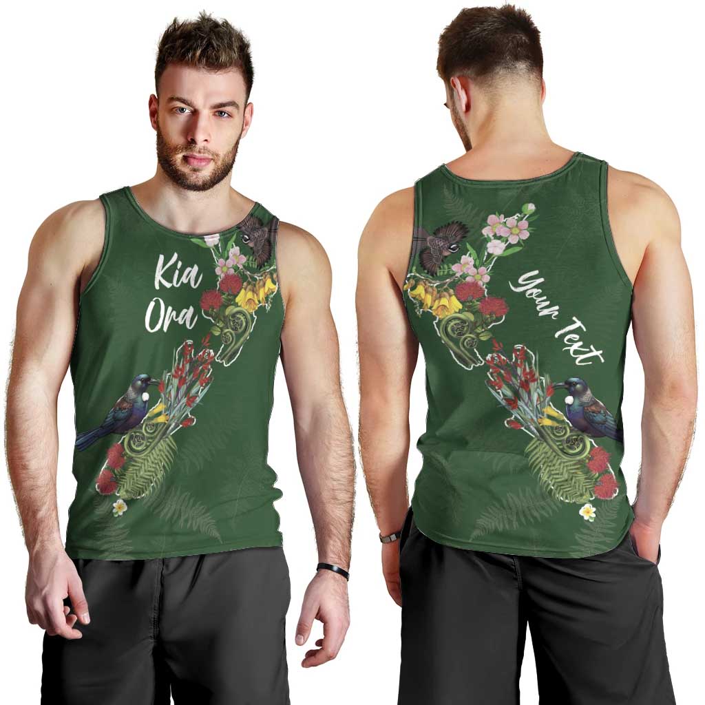 Kia Ora New Zealand Floral Personalized Men Tank Top Sage Green - Polynesian Pride