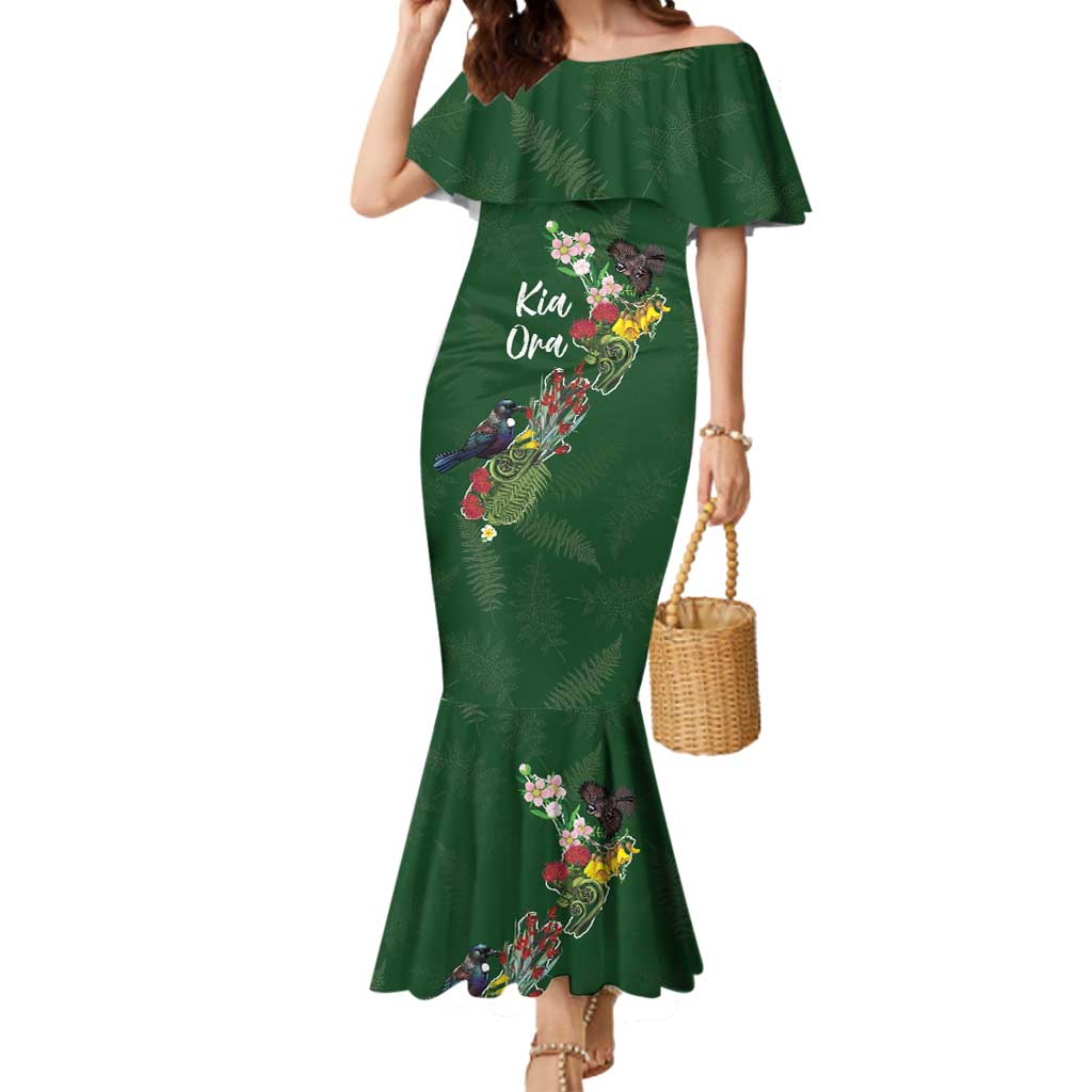 Kia Ora New Zealand Floral Personalized Mermaid Dress Sage Green - Polynesian Pride