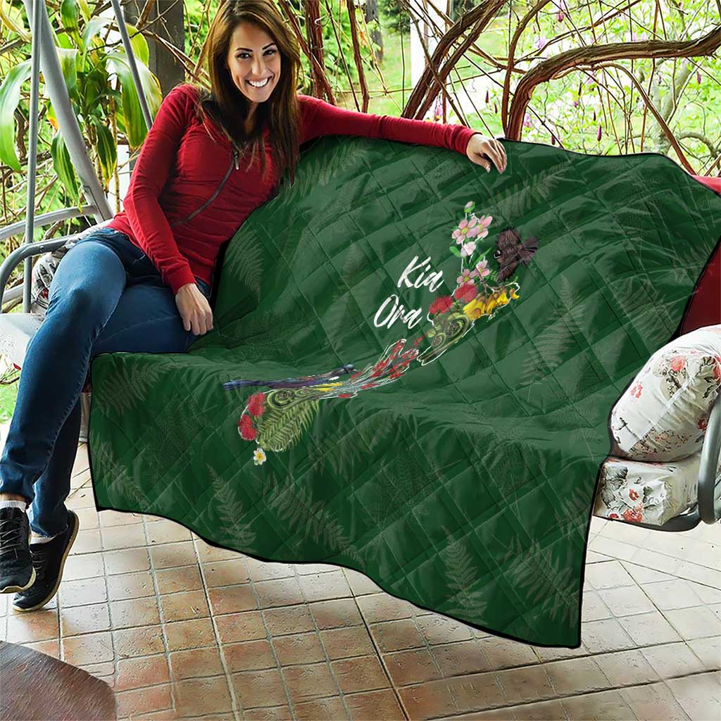 Kia Ora New Zealand Floral Quilt Sage Green - Polynesian Pride