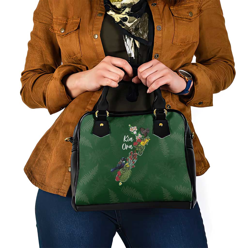 Kia Ora New Zealand Floral Shoulder Handbag Sage Green - Polynesian Pride