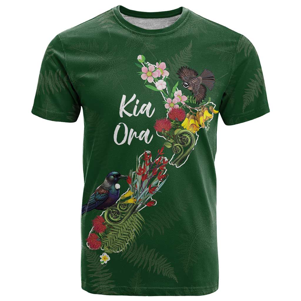 Kia Ora New Zealand Floral Personalized T Shirt Sage Green LT7 Sage Green - Polynesian Pride