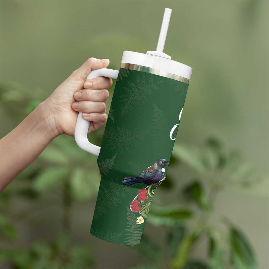 Kia Ora New Zealand Floral Tumbler With Handle Sage Green - Polynesian Pride