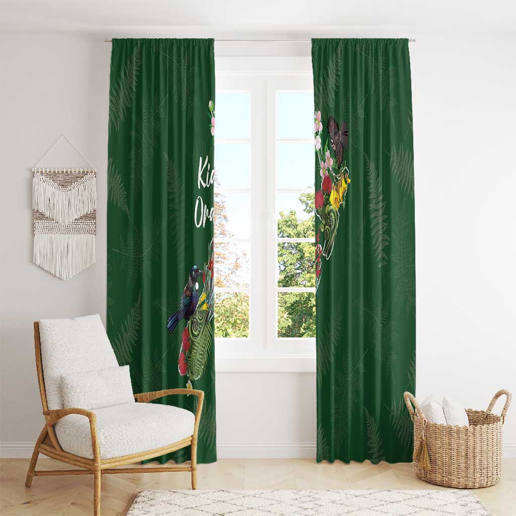 Kia Ora New Zealand Floral Window Curtain Sage Green - Polynesian Pride