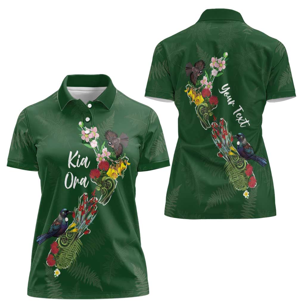 Kia Ora New Zealand Floral Personalized Women Polo Shirt Sage Green - Polynesian Pride