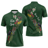 Kia Ora New Zealand Floral Personalized Zipper Polo Shirt Sage Green - Polynesian Pride
