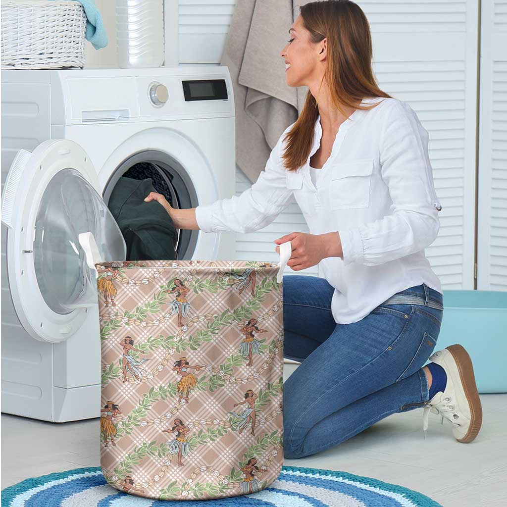 Beige Palaka Hula Girls Seamless Hawaii Aloha Laundry Basket - Polynesian Pride