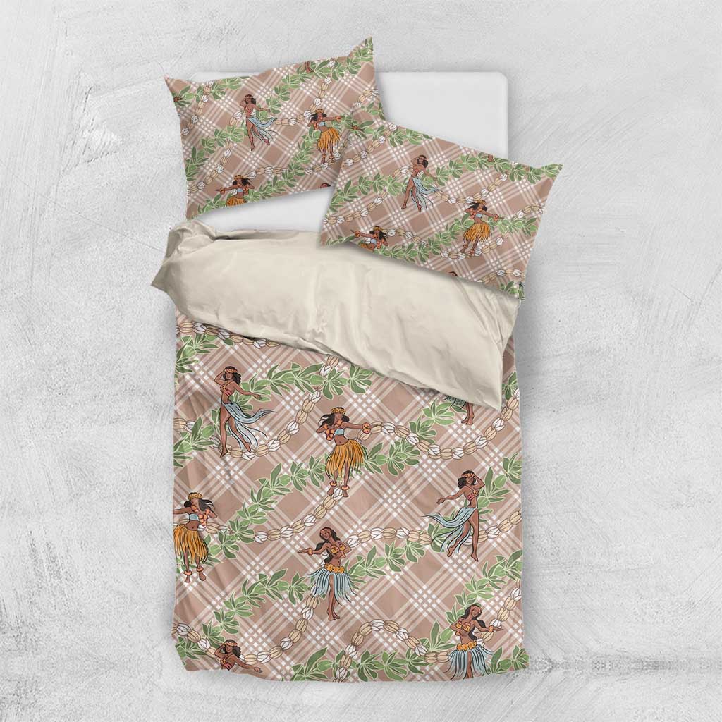 Beige Palaka Hula Girls Seamless Hawaii Aloha Bedding Set - Polynesian Pride
