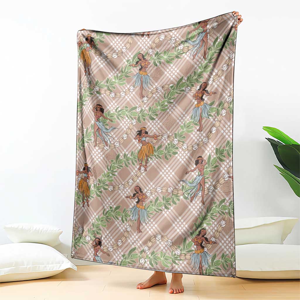 Beige Palaka Hula Girls Seamless Hawaii Aloha Blanket - Polynesian Pride