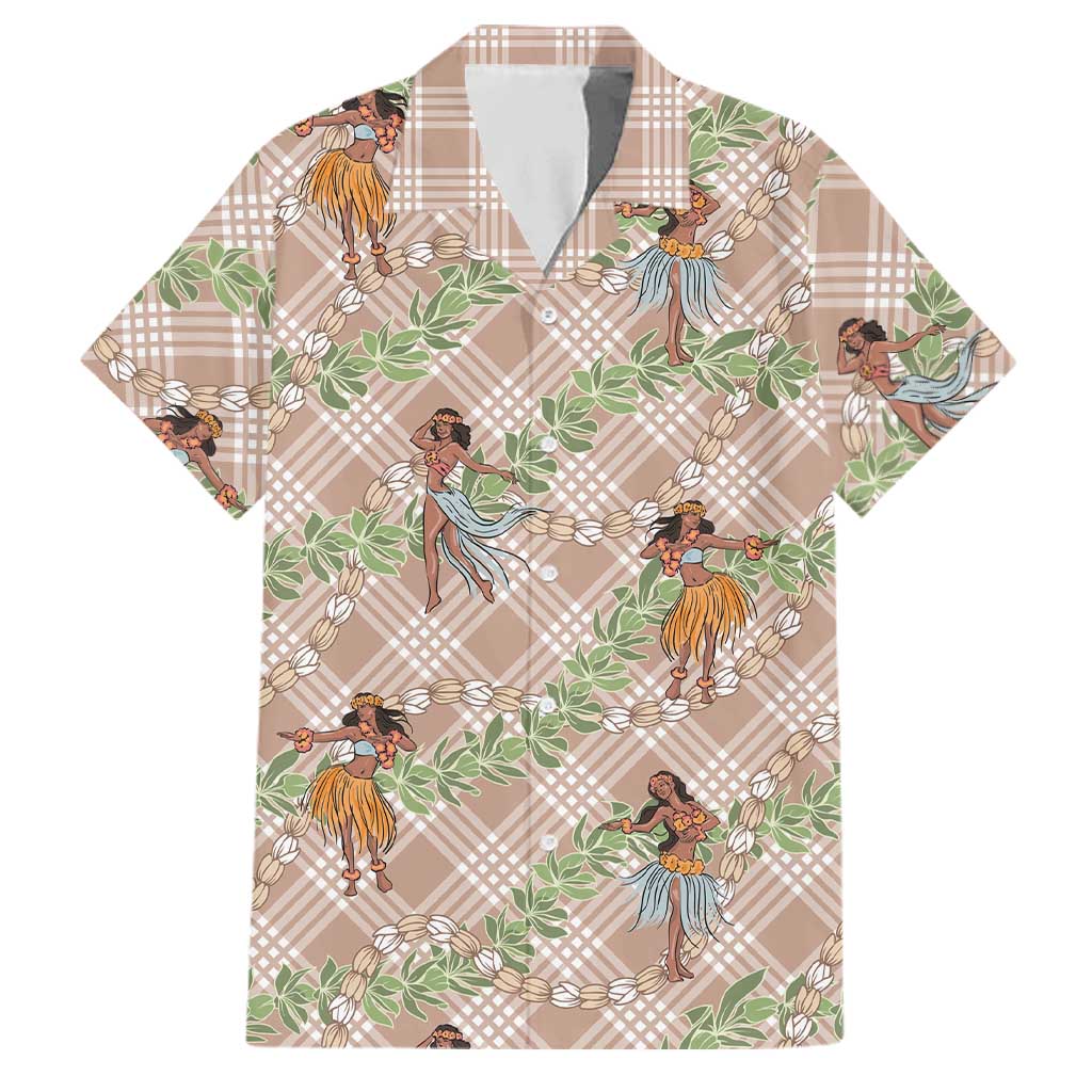 Beige Palaka Hula Girls Seamless Hawaii Aloha Family Matching Off Shoulder Maxi Dress and Hawaiian Shirt LT7 Dad's Shirt - Short Sleeve Beige - Polynesian Pride