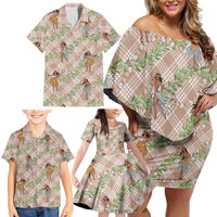 Beige Palaka Hula Girls Seamless Hawaii Aloha Family Matching Off Shoulder Short Dress and Hawaiian Shirt LT7 - Polynesian Pride