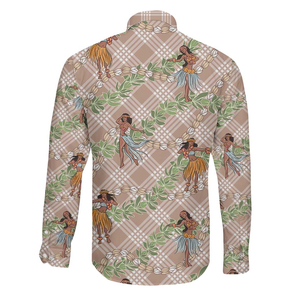 Beige Palaka Hula Girls Seamless Hawaii Aloha Family Matching Off Shoulder Short Dress and Hawaiian Shirt LT7 - Polynesian Pride