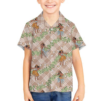 Beige Palaka Hula Girls Seamless Hawaii Aloha Family Matching Off Shoulder Short Dress and Hawaiian Shirt LT7 Son's Shirt Beige - Polynesian Pride