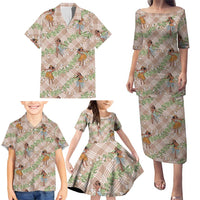 Beige Palaka Hula Girls Seamless Hawaii Aloha Family Matching Puletasi and Hawaiian Shirt LT7 - Polynesian Pride