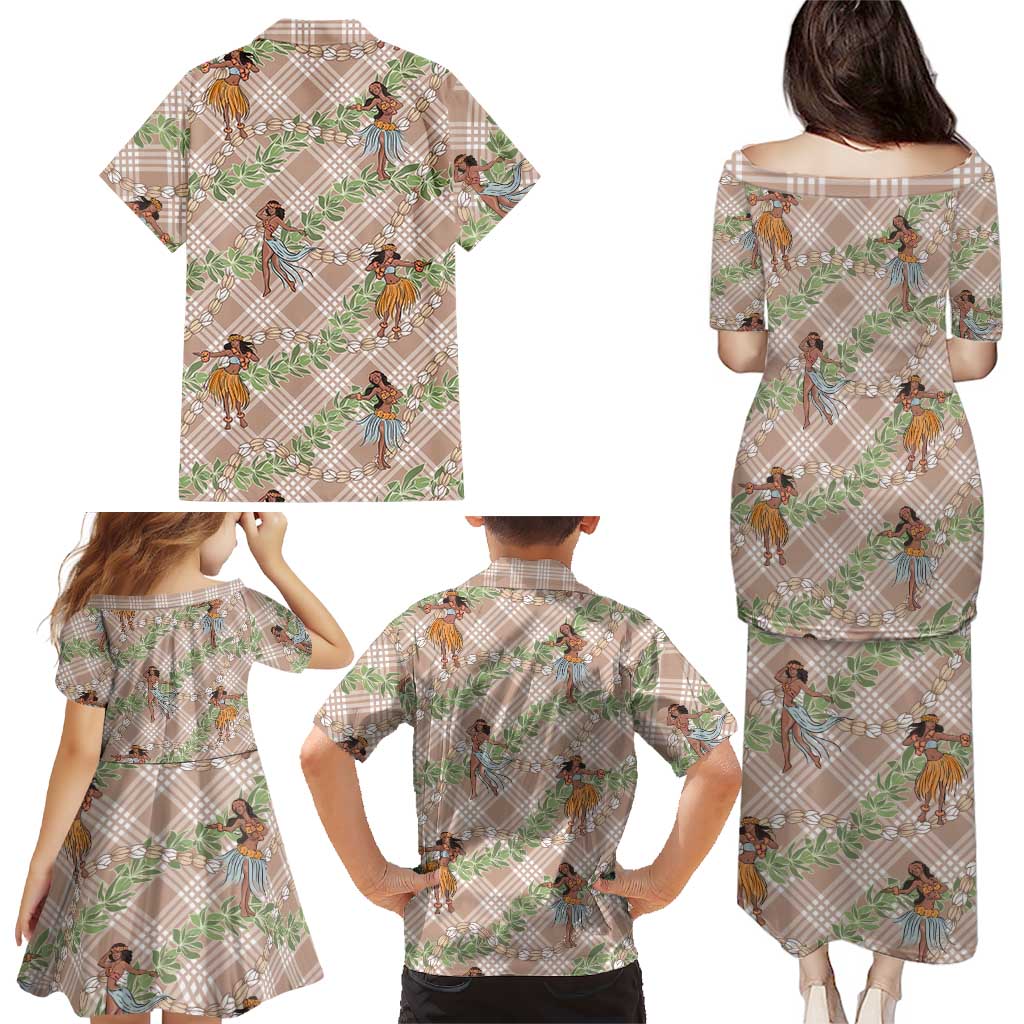 Beige Palaka Hula Girls Seamless Hawaii Aloha Family Matching Puletasi and Hawaiian Shirt LT7 - Polynesian Pride