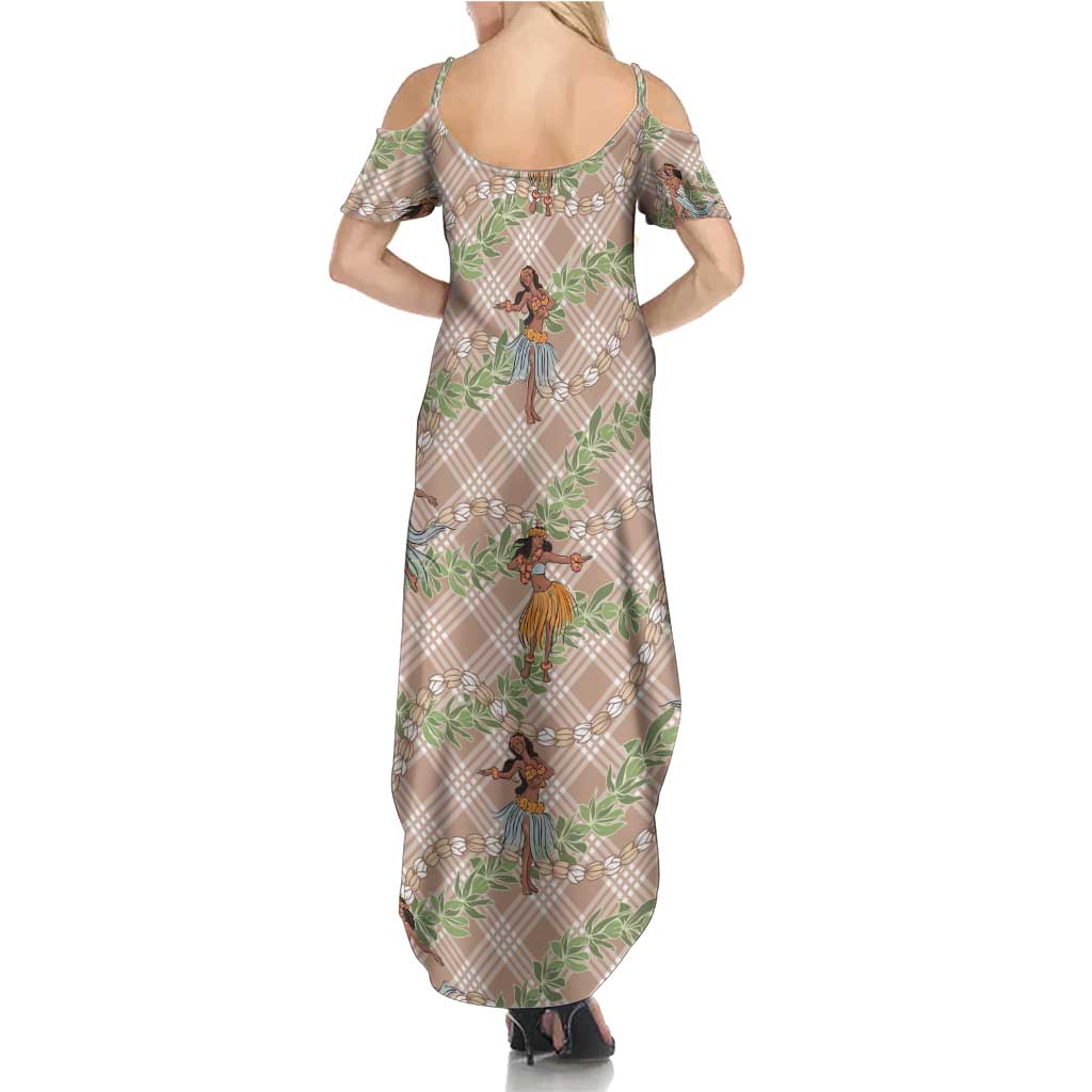 Beige Palaka Hula Girls Seamless Hawaii Aloha Family Matching Summer Maxi Dress and Hawaiian Shirt LT7 - Polynesian Pride