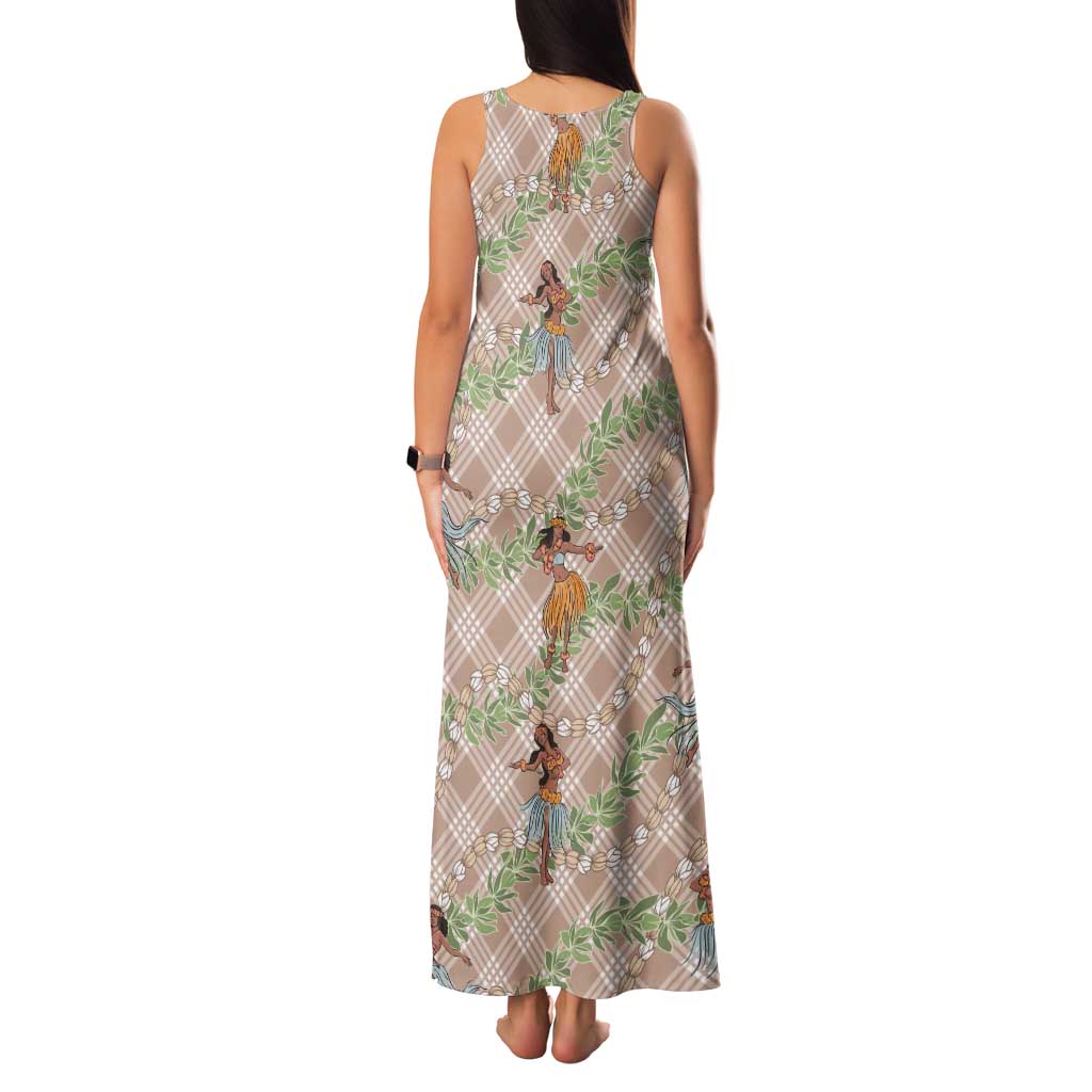 Beige Palaka Hula Girls Seamless Hawaii Aloha Family Matching Tank Maxi Dress and Hawaiian Shirt LT7 - Polynesian Pride