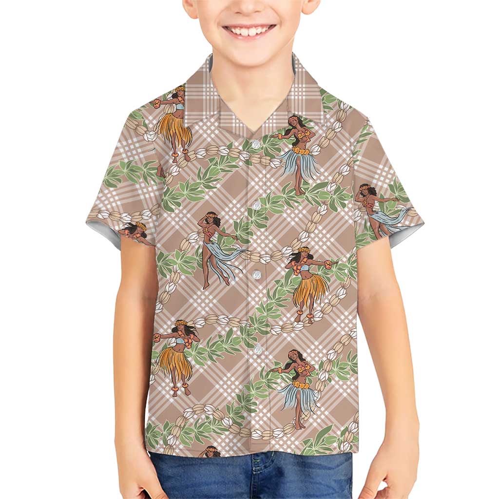 Beige Palaka Hula Girls Seamless Hawaii Aloha Family Matching Tank Maxi Dress and Hawaiian Shirt LT7 Son's Shirt Beige - Polynesian Pride