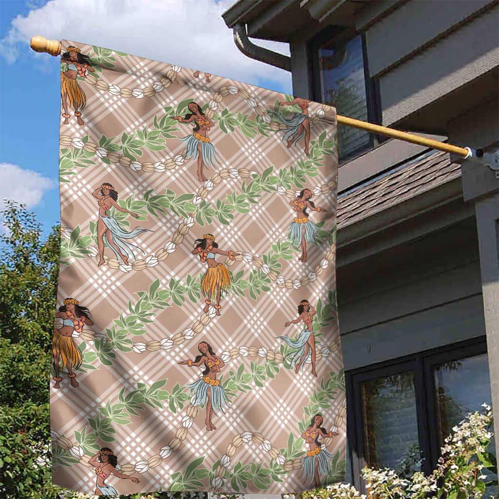 Beige Palaka Hula Girls Seamless Hawaii Aloha Garden Flag - Polynesian Pride