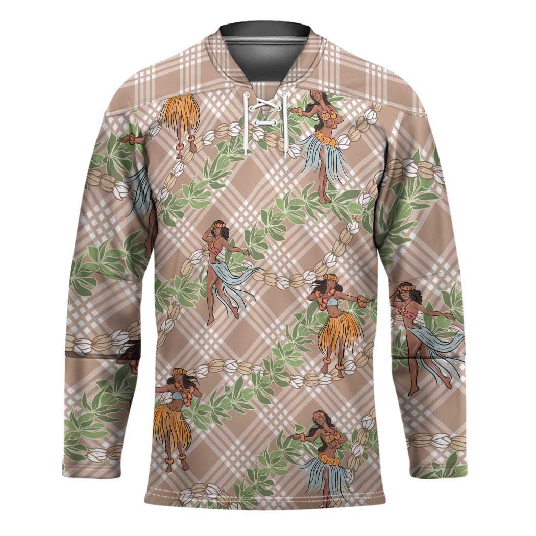Beige Palaka Hula Girls Seamless Hawaii Aloha Hockey Jersey - Polynesian Pride