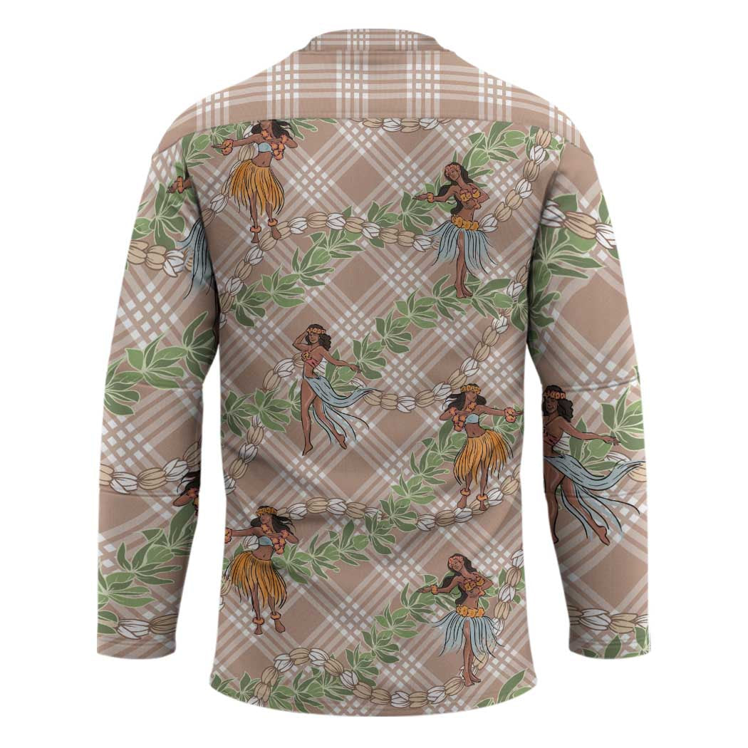 Beige Palaka Hula Girls Seamless Hawaii Aloha Hockey Jersey - Polynesian Pride