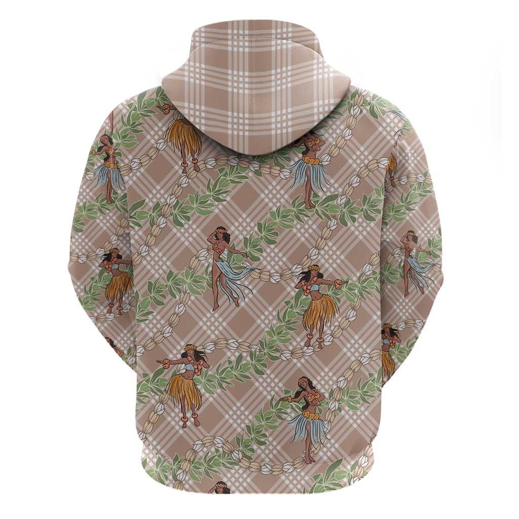 Beige Palaka Hula Girls Seamless Hawaii Aloha Hoodie - Polynesian Pride