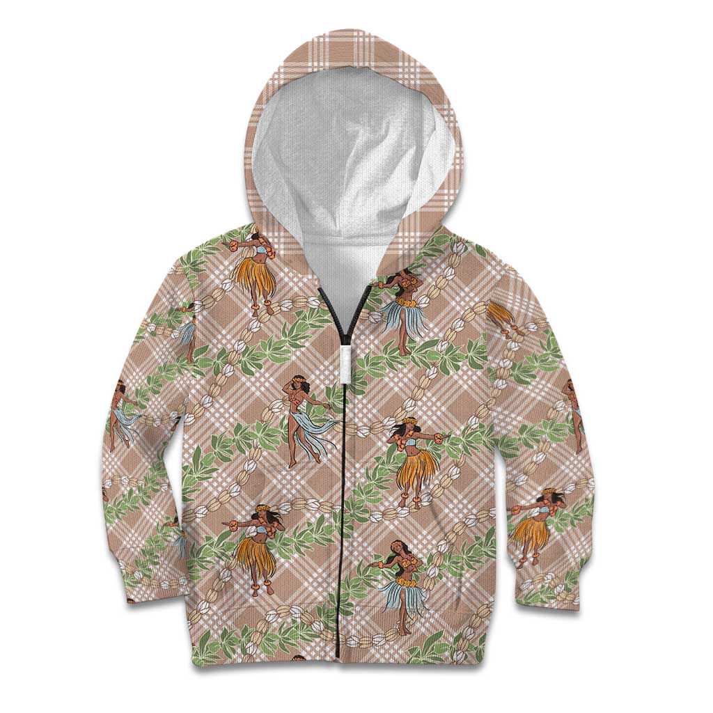 Beige Palaka Hula Girls Seamless Hawaii Aloha Kid Hoodie - Polynesian Pride