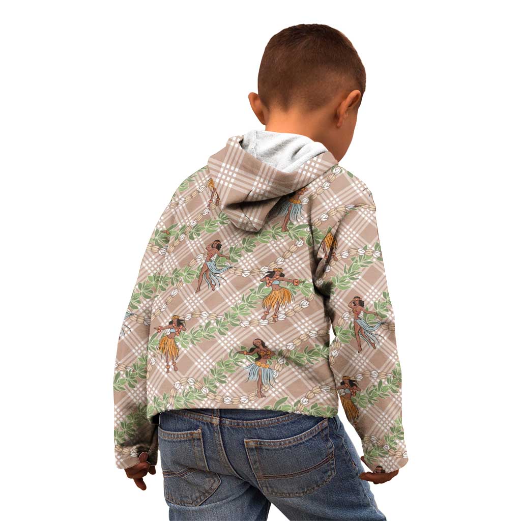 Beige Palaka Hula Girls Seamless Hawaii Aloha Kid Hoodie - Polynesian Pride