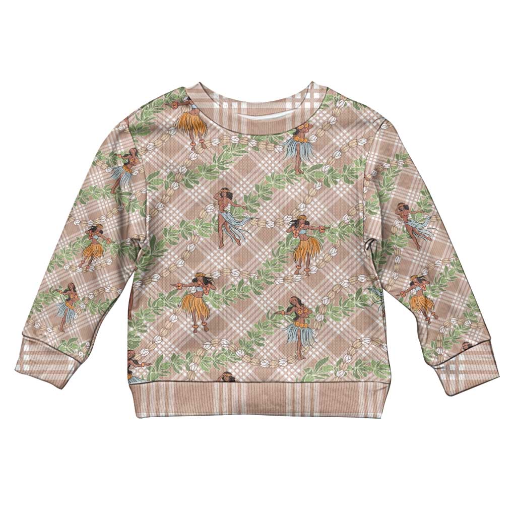 Beige Palaka Hula Girls Seamless Hawaii Aloha Kid Ugly Christmas Sweater - Polynesian Pride