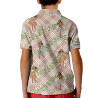 Beige Palaka Hula Girls Seamless Hawaii Aloha Kid Polo Shirt - Polynesian Pride