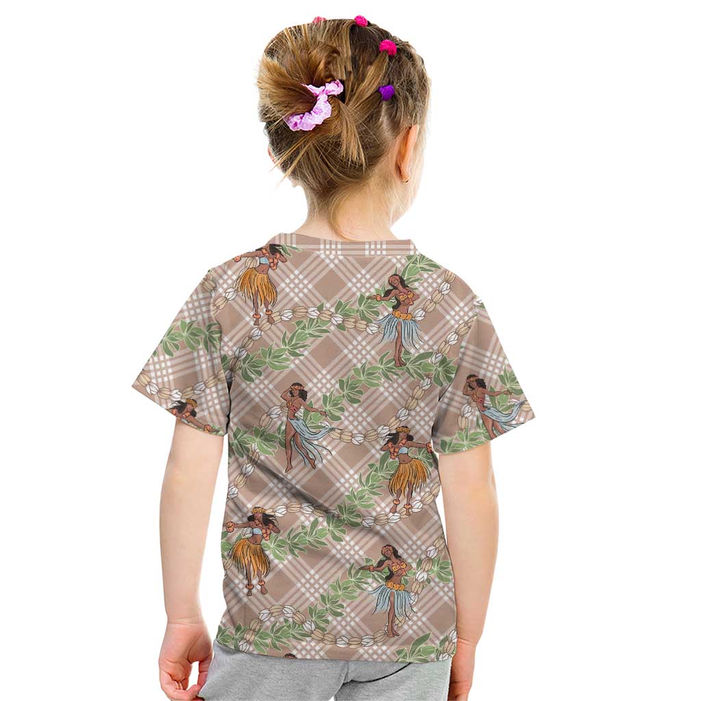 Beige Palaka Hula Girls Seamless Hawaii Aloha Kid T Shirt - Polynesian Pride