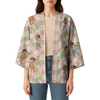Beige Palaka Hula Girls Seamless Hawaii Aloha Kimono - Polynesian Pride