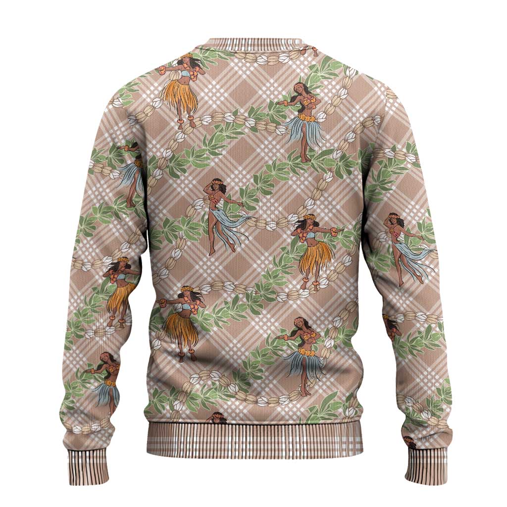 Beige Palaka Hula Girls Seamless Hawaii Aloha Ugly Christmas Sweater LT7 - Polynesian Pride