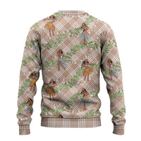 Beige Palaka Hula Girls Seamless Hawaii Aloha Ugly Christmas Sweater LT7 - Polynesian Pride