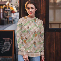 Beige Palaka Hula Girls Seamless Hawaii Aloha Ugly Christmas Sweater LT7 - Polynesian Pride