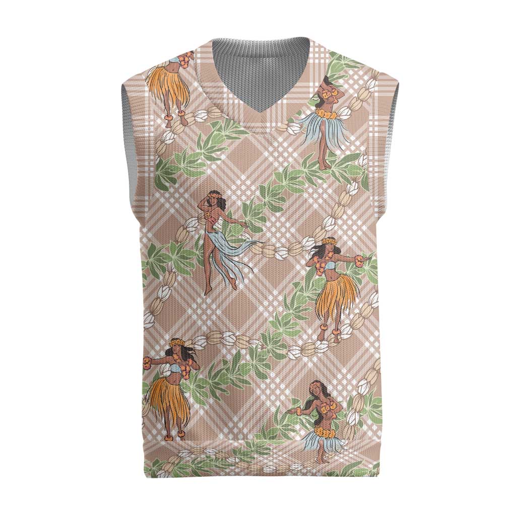 Beige Palaka Hula Girls Seamless Hawaii Aloha Christmas Knitted V-Neck Vest LT7 Beige - Polynesian Pride
