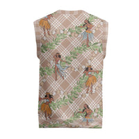 Beige Palaka Hula Girls Seamless Hawaii Aloha Christmas Knitted V-Neck Vest LT7 - Polynesian Pride