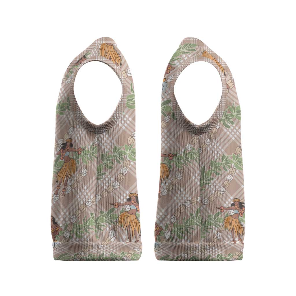 Beige Palaka Hula Girls Seamless Hawaii Aloha Christmas Knitted V-Neck Vest LT7 - Polynesian Pride
