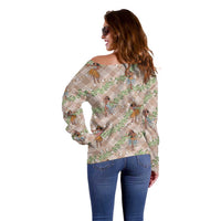 Beige Palaka Hula Girls Seamless Hawaii Aloha Off Shoulder Sweater - Polynesian Pride