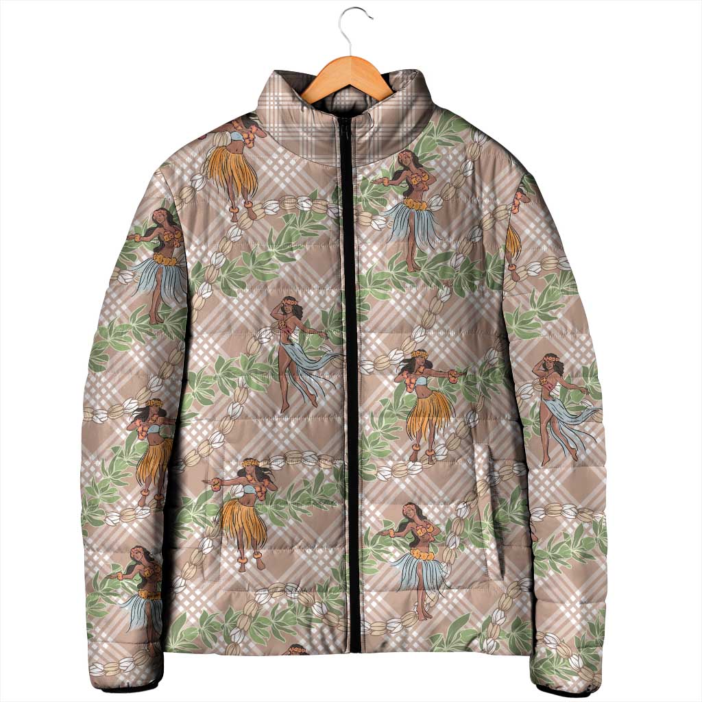 Beige Palaka Hula Girls Seamless Hawaii Aloha Padded Jacket - Polynesian Pride