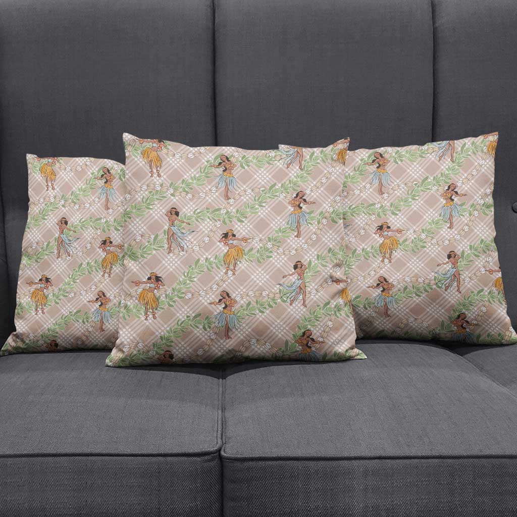 Beige Palaka Hula Girls Seamless Hawaii Aloha Pillow Cover - Polynesian Pride