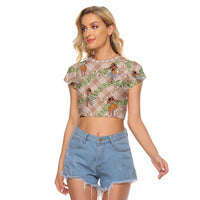 Beige Palaka Hula Girls Seamless Hawaii Aloha Raglan Cropped T Shirt - Polynesian Pride