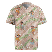 Beige Palaka Hula Girls Seamless Hawaii Aloha Rugby Jersey - Polynesian Pride