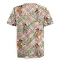 Beige Palaka Hula Girls Seamless Hawaii Aloha Rugby Jersey - Polynesian Pride