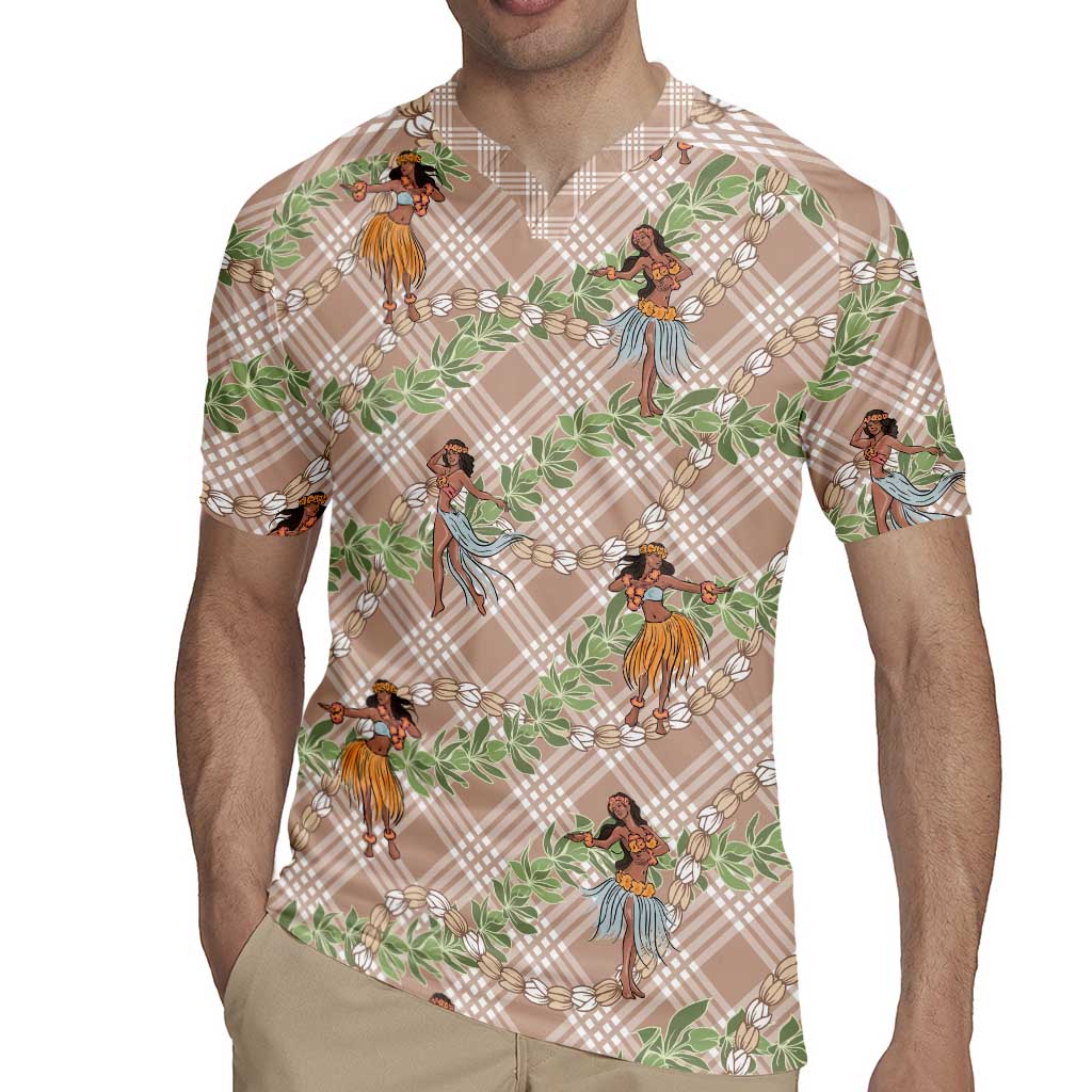 Beige Palaka Hula Girls Seamless Hawaii Aloha Rugby Jersey - Polynesian Pride
