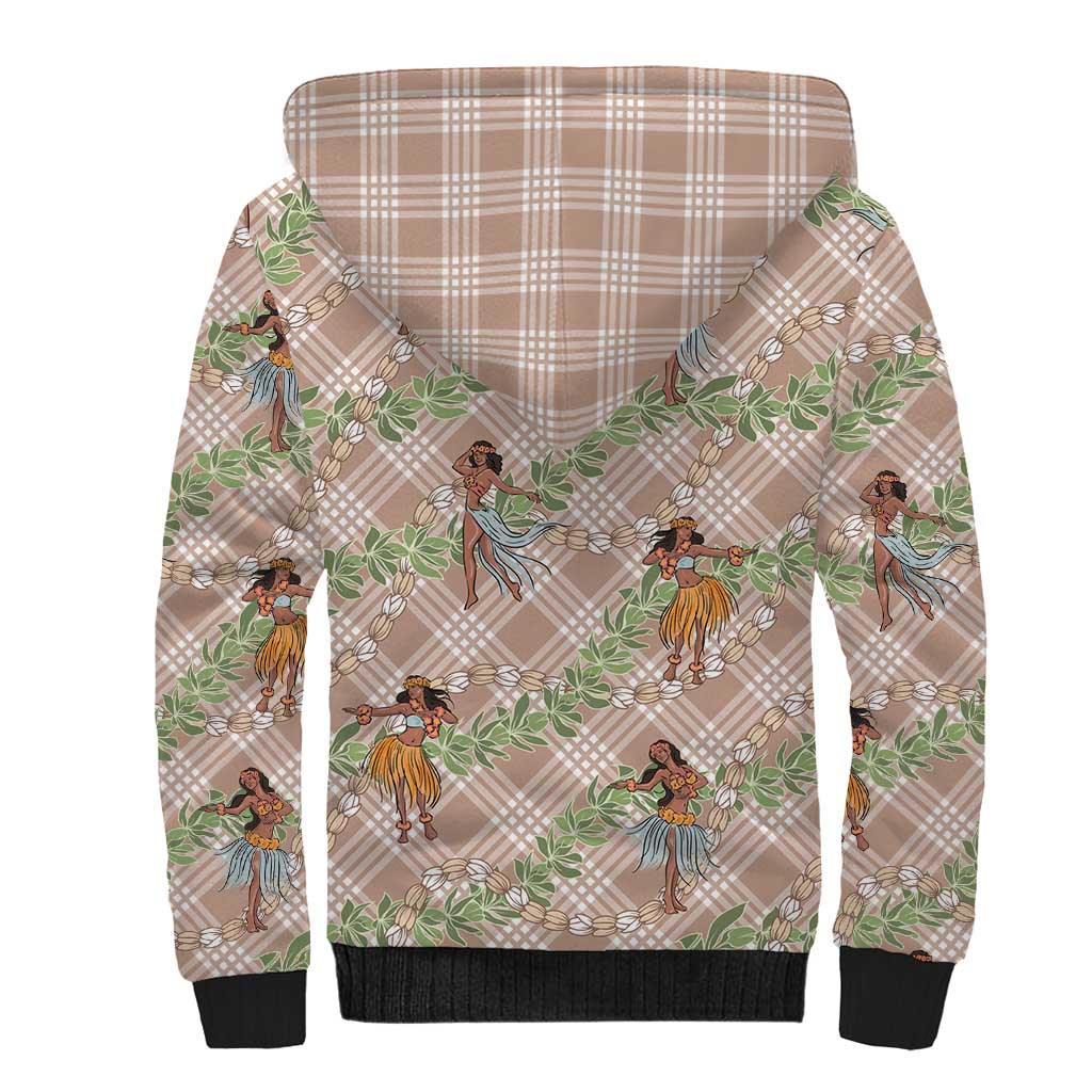 Beige Palaka Hula Girls Seamless Hawaii Aloha Sherpa Hoodie LT7 - Polynesian Pride
