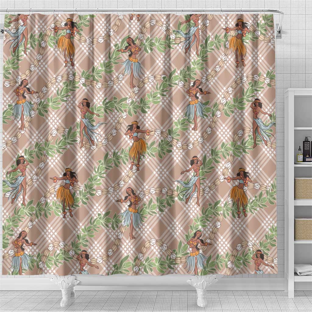 Beige Palaka Hula Girls Seamless Hawaii Aloha Shower Curtain - Polynesian Pride