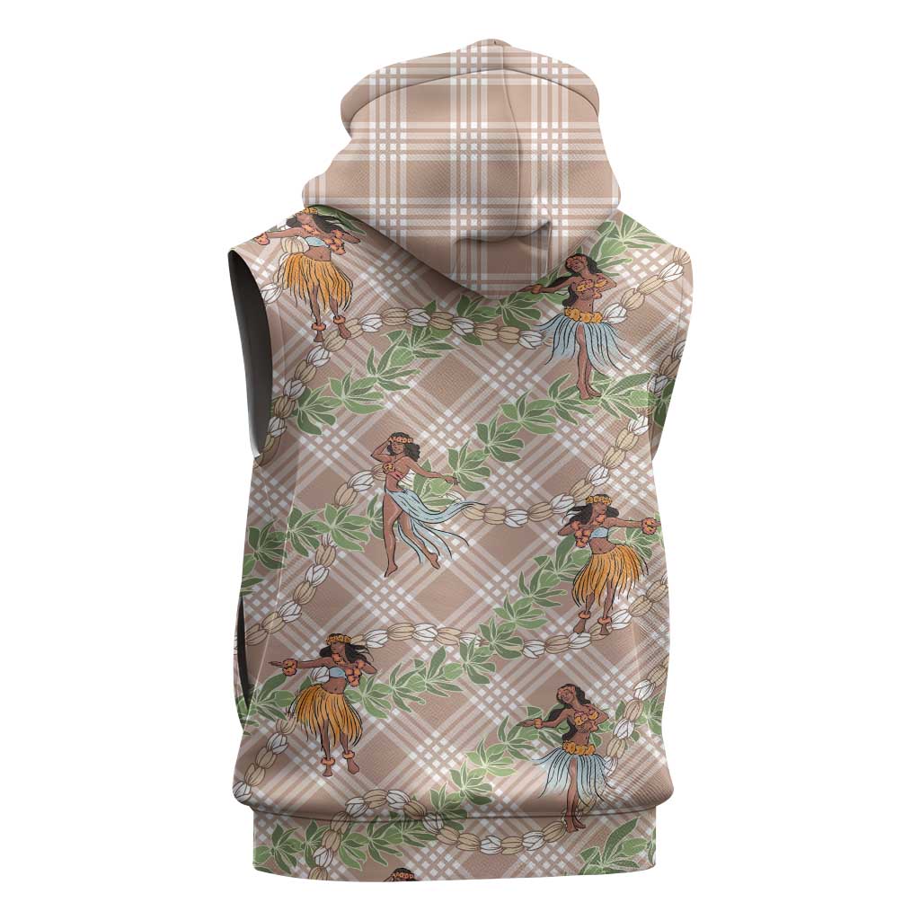 Beige Palaka Hula Girls Seamless Hawaii Aloha Sleeveless Hoodie - Polynesian Pride